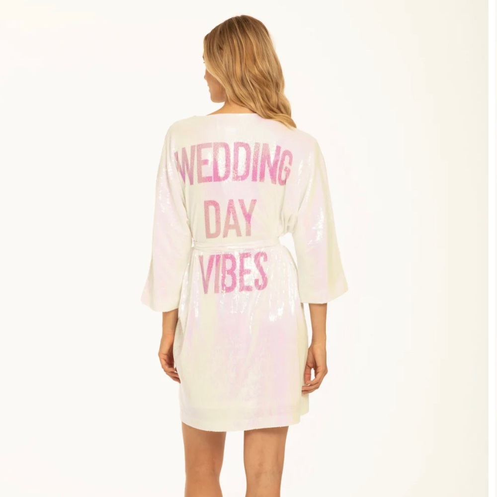Hayley Paige Athleisure Wedding Day Vibes hologram sequin robe.